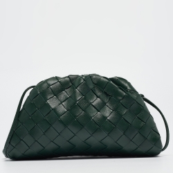 Pre Owned Bottega Veneta Green Intrecciato Leather Mini The Pouch Bag