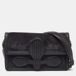 Pre Owned Bottega Veneta Blue/Black Suede and Leather Rialto Shoulder Bag