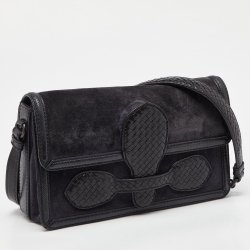 Pre Owned Bottega Veneta Blue/Black Suede and Leather Rialto Shoulder Bag