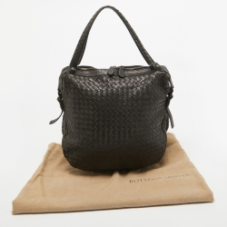 Pre Owned Bottega Veneta Black Shimmer Intrecciato Leather Buckle Detail Hobo