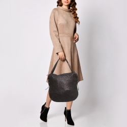 Pre Owned Bottega Veneta Black Shimmer Intrecciato Leather Buckle Detail Hobo