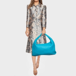 Pre Owned Bottega Veneta Light Blue Intrecciato Leather Large Veneta Hobo