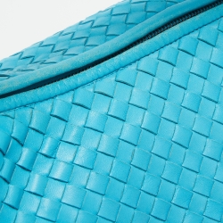 Pre Owned Bottega Veneta Light Blue Intrecciato Leather Large Veneta Hobo
