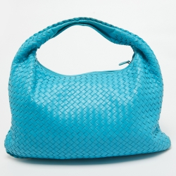 Pre Owned Bottega Veneta Light Blue Intrecciato Leather Large Veneta Hobo