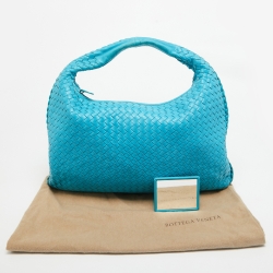 Pre Owned Bottega Veneta Light Blue Intrecciato Leather Large Veneta Hobo