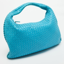 Pre Owned Bottega Veneta Light Blue Intrecciato Leather Large Veneta Hobo