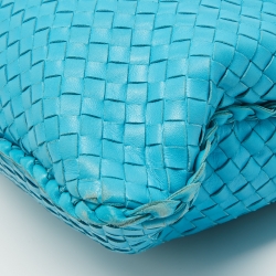 Pre Owned Bottega Veneta Light Blue Intrecciato Leather Large Veneta Hobo