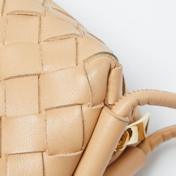 Pre Owned Bottega Veneta Beige Intrecciato Leather Mini Loop Camera Crossbody Bag