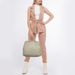 Pre Owned Bottega Veneta Cream Intrecciato Leather Frame Hobo