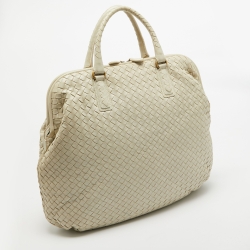 Pre Owned Bottega Veneta Cream Intrecciato Leather Frame Hobo