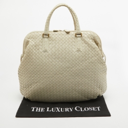 Pre Owned Bottega Veneta Cream Intrecciato Leather Frame Hobo
