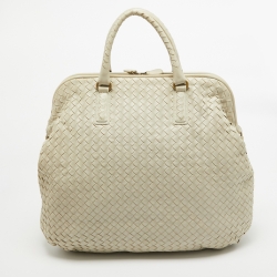 Pre Owned Bottega Veneta Cream Intrecciato Leather Frame Hobo