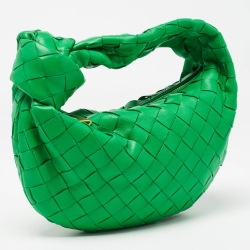 Pre Owned Bottega Veneta Green Intrecciato Leather Mini Jodie Hobo