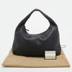 Pre Owned Bottega Veneta Dark Blue Intrecciato Leather Large Veneta Hobo