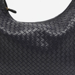 Pre Owned Bottega Veneta Dark Blue Intrecciato Leather Large Veneta Hobo
