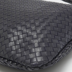 Pre Owned Bottega Veneta Dark Blue Intrecciato Leather Large Veneta Hobo