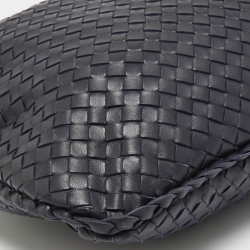 Pre Owned Bottega Veneta Dark Blue Intrecciato Leather Large Veneta Hobo
