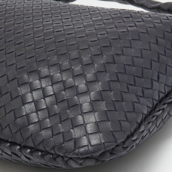 Pre Owned Bottega Veneta Dark Blue Intrecciato Leather Large Veneta Hobo
