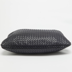 Pre Owned Bottega Veneta Dark Blue Intrecciato Leather Large Veneta Hobo