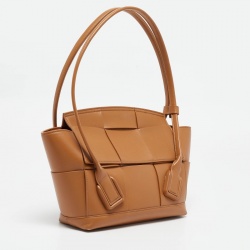 Pre Owned Bottega Veneta Brown Intrecciato Leather Arco Tote