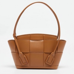 Pre Owned Bottega Veneta Brown Intrecciato Leather Arco Tote