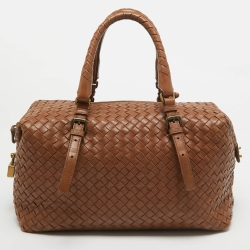 Pre Owned Bottega Veneta Brown Intrecciato Leather Zip Satchel