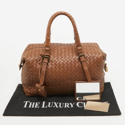 Pre Owned Bottega Veneta Brown Intrecciato Leather Zip Satchel