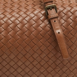 Pre Owned Bottega Veneta Brown Intrecciato Leather Zip Satchel