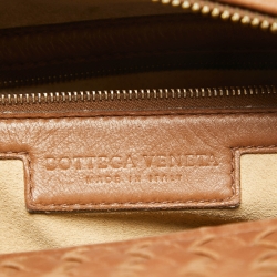 Pre Owned Bottega Veneta Brown Intrecciato Leather Zip Satchel