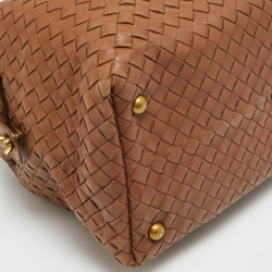 Pre Owned Bottega Veneta Brown Intrecciato Leather Zip Satchel