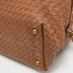 Pre Owned Bottega Veneta Brown Intrecciato Leather Zip Satchel