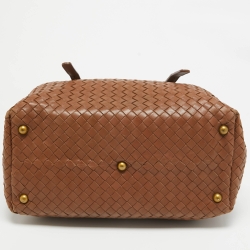 Pre Owned Bottega Veneta Brown Intrecciato Leather Zip Satchel