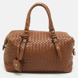 Pre Owned Bottega Veneta Brown Intrecciato Leather Zip Satchel