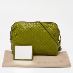 Pre Owned Bottega Veneta Green Intrecciato Leather Nodini Crossbody Bag