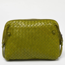 Pre Owned Bottega Veneta Green Intrecciato Leather Nodini Crossbody Bag