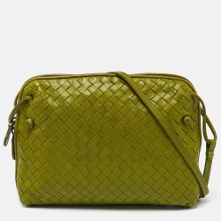 Pre Owned Bottega Veneta Green Intrecciato Leather Nodini Crossbody Bag