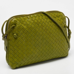 Pre Owned Bottega Veneta Green Intrecciato Leather Nodini Crossbody Bag