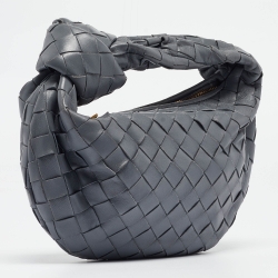 Pre Owned Bottega Veneta Grey Intrecciato Leather Mini Jodie Hobo