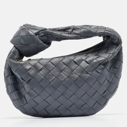 Pre Owned Bottega Veneta Grey Intrecciato Leather Mini Jodie Hobo