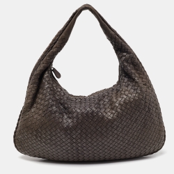 Pre Owned Bottega Veneta Brown Intrecciato Leather Large Veneta Hobo