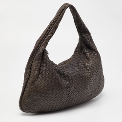 Pre Owned Bottega Veneta Brown Intrecciato Leather Large Veneta Hobo