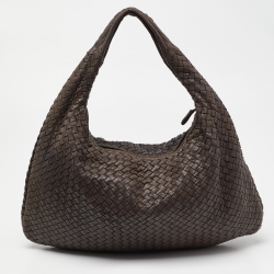 Pre Owned Bottega Veneta Brown Intrecciato Leather Large Veneta Hobo