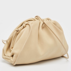 Pre Owned Bottega Veneta Light Beige Leather Mini The Pouch Bag