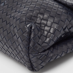 Pre Owned Bottega Veneta Navy Blue Intrecciato Leather Medium Olimpia Flap Shoulder Bag