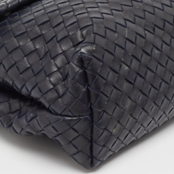 Pre Owned Bottega Veneta Navy Blue Intrecciato Leather Medium Olimpia Flap Shoulder Bag