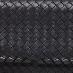 Pre Owned Bottega Veneta Navy Blue Intrecciato Leather Medium Olimpia Flap Shoulder Bag