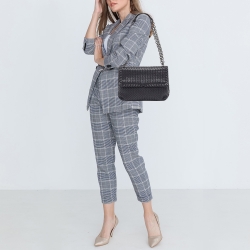 Pre Owned Bottega Veneta Navy Blue Intrecciato Leather Medium Olimpia Flap Shoulder Bag