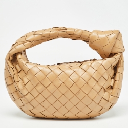 Pre Owned Bottega Veneta Beige Intrecciato Leather Mini Jodie Hobo