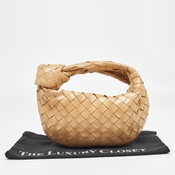 Pre Owned Bottega Veneta Beige Intrecciato Leather Mini Jodie Hobo