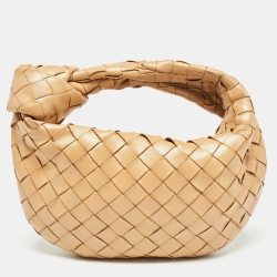 Pre Owned Bottega Veneta Beige Intrecciato Leather Mini Jodie Hobo